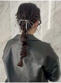 ヘアセット お呼ばれアレンジ 編み下ろし ローポニー リボン