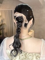 サンルーム(SUN room) ゆるふわ編み下ろしポニーリボンパールツヤ髪暗髪大人可愛い
