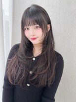 カシュカシュ 表参道(cache cache) レイヤーシースルーぱっつん前髪おくれ毛ロブミディアムロング