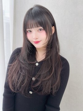 カシュカシュ 表参道(cache cache) レイヤーシースルーぱっつん前髪おくれ毛ロブミディアムロング