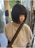 ミニボブ/切りっぱなしボブ/ブラウンカラー/ぱっつん/バイカルテ