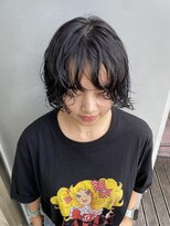 エアー 青山(AIR) ショートウルフパーマミニボブシースルーバング黒髪