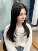 韓国前髪顔周り×ハッシュレイヤー 暗めカラー/酸性ストレート