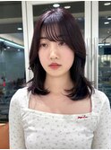 ワインレッド バーガンディ バタフライカット 暗めカラー 暖色