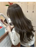 透明感カラーオリーブベージュブリーチなしカラー
