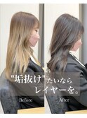 韓国×顔まわりカット×レイヤーカット×グレージュ