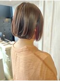 福山人気ボブヘアインナーカラーカシスピンク内巻き斜めバング