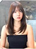 ブリーチなしグレージュ×エアリーロング×レイヤーカット