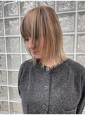 丸みショートボブヘアダブルカラーケアブリーチカラーハイトーン