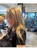 チェリーブラウンバレイヤージュセミロングハイライト