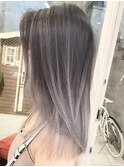 バレイヤージュ風 グラデーションカラー ホワイトグレー