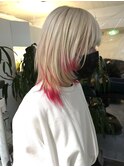 抜きっぱなしピンクレッドケアブリーチブロックカラー