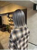 nバレイヤージュ、ハイライト、レイヤーロング、グレーベージュ