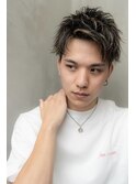 メンズ束感ショートハイライトツーブロックスパイキーショート