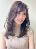 ワンカール小顔レイヤーカット斜めバンググレージュカラー