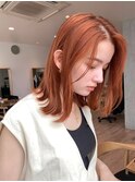 say.オレンジベージュニュアンスカラー韓国風巻きミディアム青山
