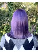 切りっぱなし#ミディアムボブ#外ハネ#ダブルカラー#パープル