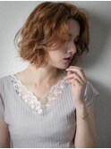かきあげ前髪ハイトーンカラーゆるふわボブパーマu志木20代30代