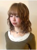 ミディアムボブ ブリーチなしカラー オリーブベージュ 10代20代