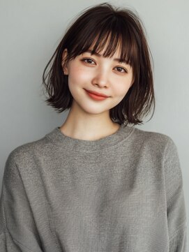 【髪質改善トリートメント&縮毛矯正】　Lien　横須賀中央店  ショート ボブ レイヤーカット ダークブラウン 前髪カット 黒髪