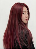 透け感チェリーレッド×美髪ストレート