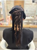 二つ編みポニー