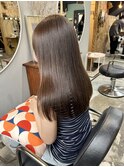 ブリーチなしカラー赤味消しオリーブベージュ髪質改善縮毛矯正