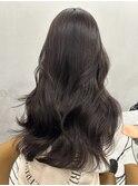 グレーベージュレイヤーロング前髪パーマ黒髪