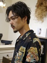 ネイビー(NAVY)&nbsp;センターパート/ツーブロック/眉カット/黒髪