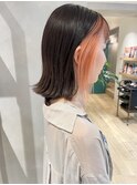 【堀惠】ミディアムインナーカラーオレンジ前髪インナー顔周り