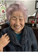 ピンクカラー/ショート/オシャレ染め/パーマ/ブリーチ/50代/60代