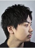 メンズショートビジネスツーブロックセンターパートフェード
