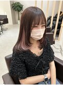 インナーカラーピンクヘア顔まわりレイヤーブリーチダブルカラー