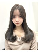 韓国顔まわりレイヤーカットグレージュオリーブベージュブラウン