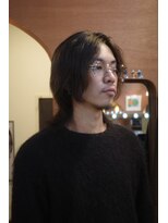 エディ(Edy)&nbsp;メンズセンターパートウルフカットケアパーマブラウンカラー岡山