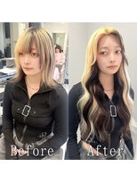 あるじゃんすー 池袋店 ホワイトブロンド×ブラック#シールエクステ#ヨシンモリ#池袋