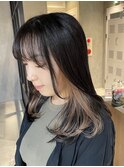 顔周りレイヤーダブルカラーインナーカラーミルクティーベージュ