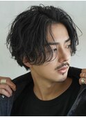 名古屋波巻きパーマセンターパート緩めメンズパーマ30代