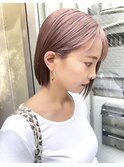 ショートカットピンクベージュダブルカラーケアブリーチ