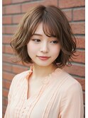 小顔カットひし形くびれボブレイヤーボブマロンベージュ