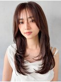 サイドバングワンカールレイヤーカット大人可愛い薄めバング