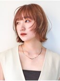 外はねくびれボブココアベージュクラゲヘアーオレンジベージュ谷