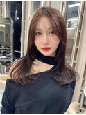 韓国ヘアーレイヤーカット2wayバングミルクティーベージュ