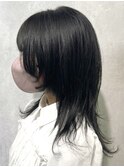 学割U24ウルフカット顔まわりレイヤー黒艶髪ミディアムヘア