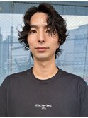 メンズミディアムパーマレイヤーボブウルフ