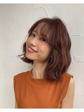 エイミーバイアフロート(amie by afloat) ワンレン×波巻きウェーブ×ブラウンピンク