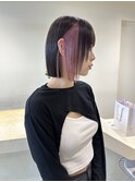 切りっぱなしボブ/インナーカラー/ペールピンク/YU