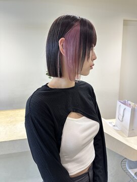 ミッシュバイアーバン(misch by urban.) 切りっぱなしボブ/インナーカラー/ペールピンク/YU