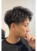メンズパーマ　ソフトツイストスパイラル　アップバング
