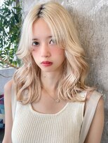 くびレイヤー韓国前髪長フエミニン外ハネミディアムロング